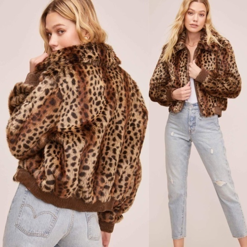 ASTR The Label Remy Leopard Faux Fur Bomber